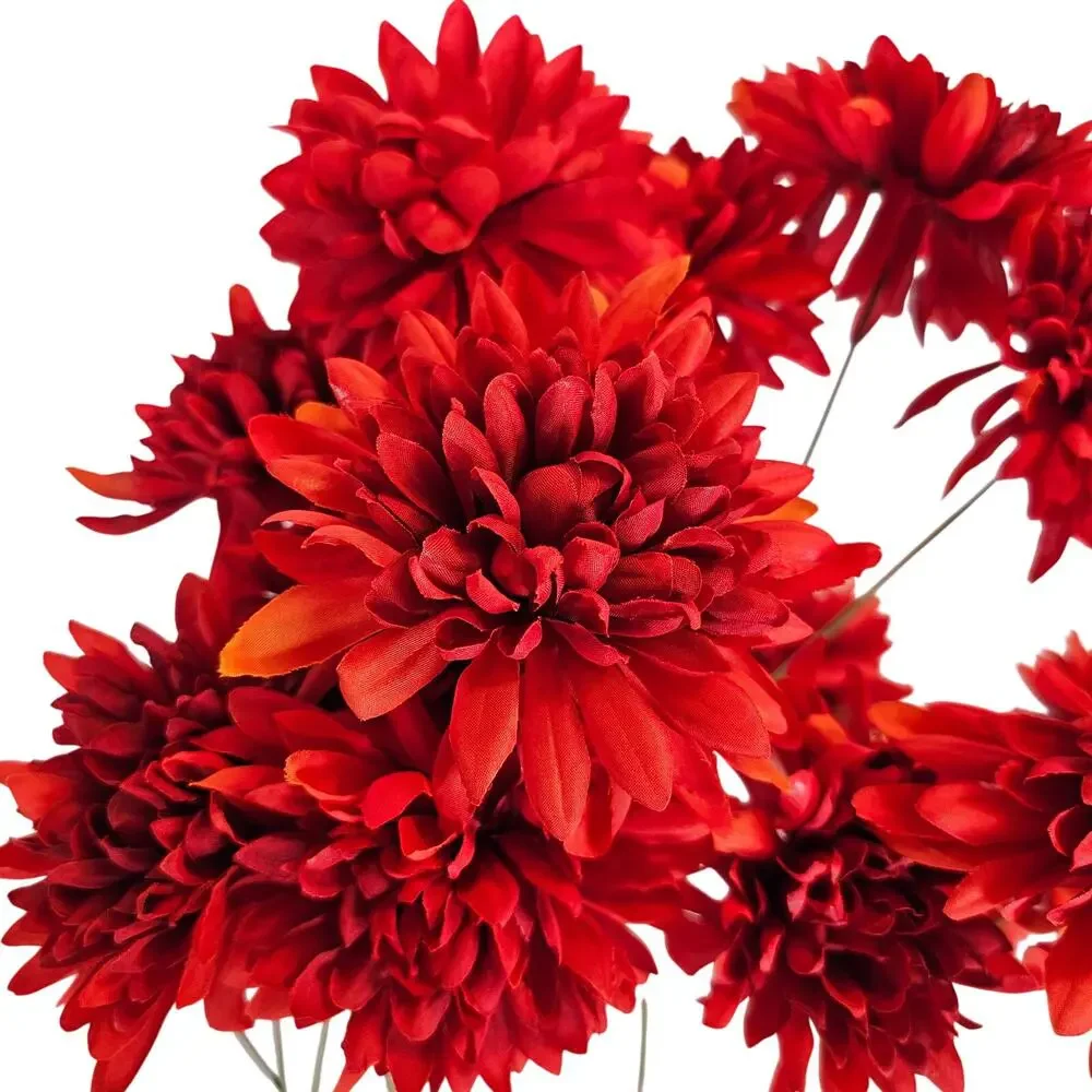 Red Artificial Chrysanthemum Mum Flowers 16 Stems Silk Floral Fall Decor